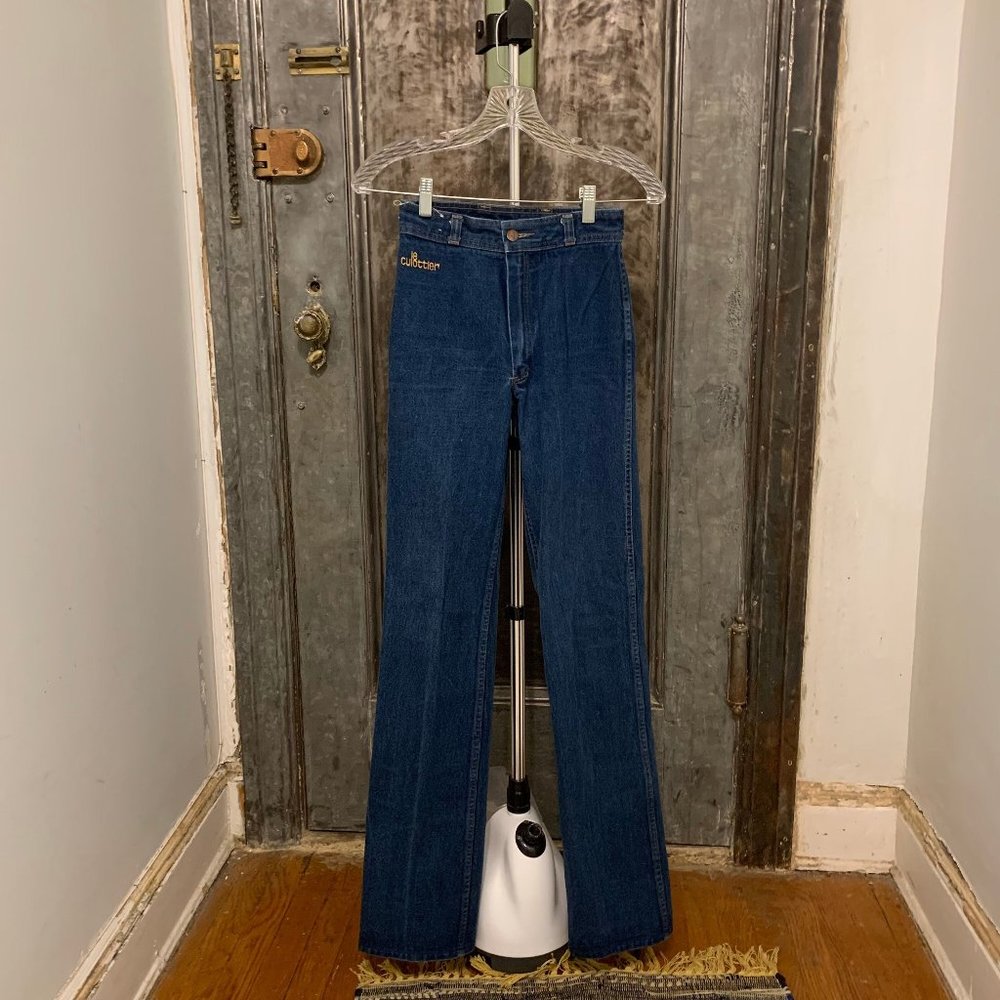 XXS XS 24" waist Vintage 70s straight leg  jeans blue  medium wash high waisted